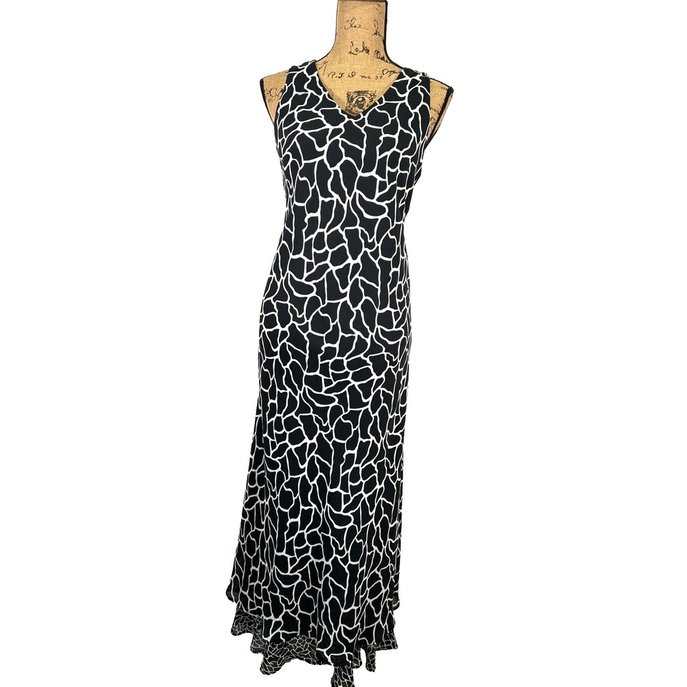 Jessica Howard Maxi Dress 10 Animal Print‎ Vintage Layered Sz 10 Black Whimsy